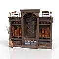 Antique Wooden Display Cabinet With Glass Shelves Drawers And Decorative Items