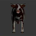 Brown And White 3D Model Cow Standing With Horns On Gray Background