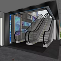 Modern Shopping Mall Hall Interior With Hanging Green Plants Counter And Staircase