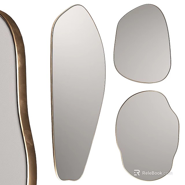 Elegant Modern Decorative Mirrors With Gold Frames And Various Irregular Shapes For Home Wall Decor 3d model 