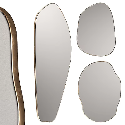 Elegant Modern Decorative Mirrors With Gold Frames And Various Irregular Shapes For Home Wall Decor 3d model