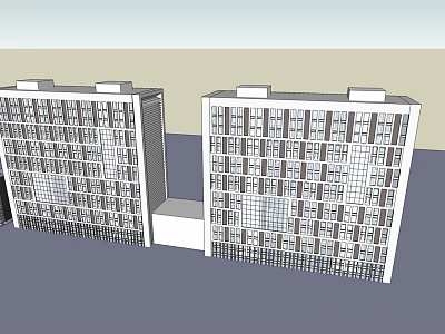 Modern Office Building Exterior With Two Connected Structures And Regular Window Design 3d model