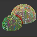 Decorative Spherical Objects With Honeycomb Texture And Metallic Copper Accents On Reflective Surface 3d model