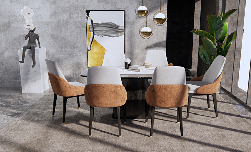 Light Luxury Dining Table and Chair Combination Dining Table and Chair 3d model