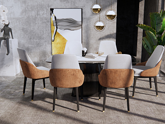 Light Luxury Dining Table and Chair Combination Dining Table and Chair 3d model