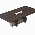 Rectangular Dark Wooden Dining Table With Square Block Base And Small Accents 3d model