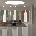 Modern Bright Curtain Showroom With Various Colorful Fabric Curtains And Comfortable Lounge Area