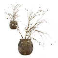 Ceramic Vases For Home Decor Featuring Rustic Branches With White Brown Beads 3d model