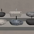 Various Shaped Washbasins in Different Materials on Display Shelves Collection 3d model