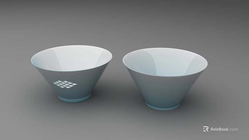 Modern Minimalist Ceramic Tableware Set With Two Blue White Gradient Bowls And Geometric Pattern 3d model