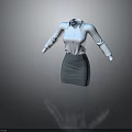 White Collared Long Sleeve Shirt With Light Blue Knee Length Skirt Professional Formal Outfit