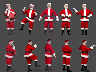 Santa Claus 3D Character With Different Poses And Red Costume Stances 3d model