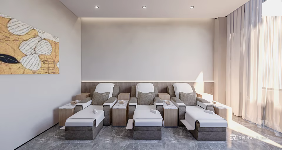 SPA Sauna Interior Design With Comfortable Massage Beds And Modern Decor 3d model 
