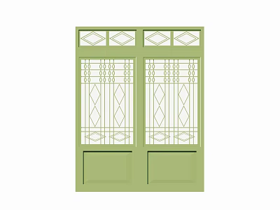 Stylish Green Double Door Featuring Decorative Glass Panels And Intricate Patterns 3d model