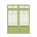 Stylish Green Double Door Featuring Decorative Glass Panels And Intricate Patterns 3d model