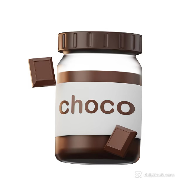 Creamy Chocolate Spread in Glass Jar with Choco Label and Chunks 3d model 