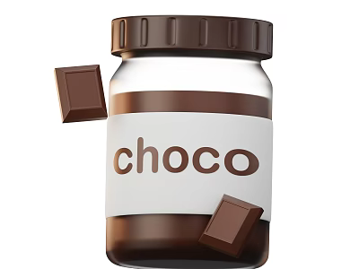 Creamy Chocolate Spread in Glass Jar with Choco Label and Chunks 3d model