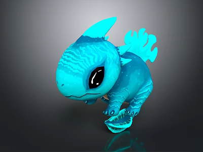 Cute Blue Dragon Like Game Movie Character With Big Shiny Eyes 3D Model Design 3d model
