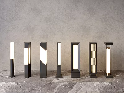 Modern Outdoor Column Lights With Various Stylish Designs And Tall Slim Structures 3d model