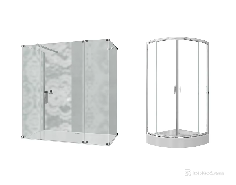 Modern Transparent Glass Shower Enclosures With Square And Round Shapes Metal Frame And Smooth Door Design 3d model 