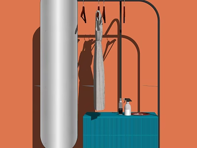 Modern Clothes Hanger Design With Hanging Clothes Blue Cabinet And Orange Background 3d model