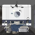 Starry Theme Kids Room Interior With Moon Decor Stars Teddy Bear Bed And Rug