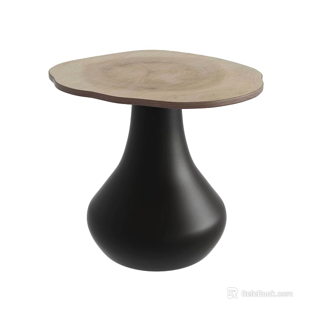 Stylish Round Wooden Top Coffee Table With Black Vase Shaped Base For Living Room 3d model 