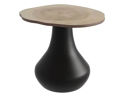 Stylish Round Wooden Top Coffee Table With Black Vase Shaped Base For Living Room 3d model