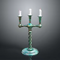 Decorative Three Candle Holder Lamp With Spiral Metallic Base And Greenish Copper Finish