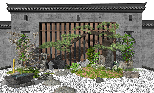 New Chinese style landscape sketch landscape sketch landscape wall courtyard landscape 3d model