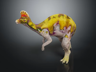 Dinosaur 3D Model Standing With Colorful Head Crest Yellow Green Purple Body 3d model