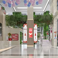 Modern Lobby Interior With Curved Pink Ceiling White Reception Desk And Green Plants
