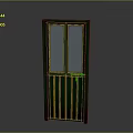 Green Door Interior With Double Glass Panes And Vertical Wooden Panels