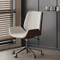Stylish Cream Upholstered Office Chair With Wood Trim And Swivel Rolling Base For Home Office
