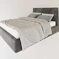 Minimalist Modern Gray Upholstered Double Bed with Matching Pillows and Comforter 3d model