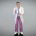 Man in White Doctor Coat Holding Stethoscope with Purple Pants and White Shoes