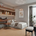 Modern Kids Room Interior Design With Bed Desk Bookshelves Piano And Chandelier