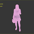 Pink Haired Woman In Blue Plaid Blazer Short Skirt Holding Black Handbag Mobile Phone