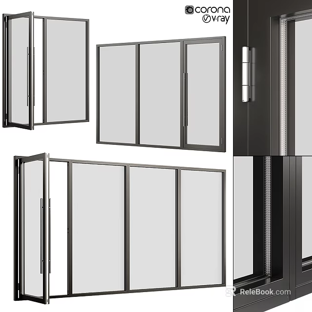 Modern Aluminum Casement Windows With Side Opening And Black Frame Design 3d model 