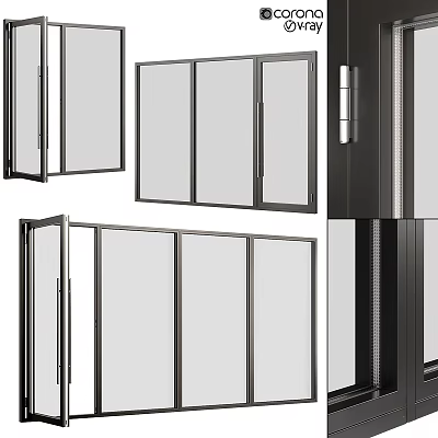 Modern Aluminum Casement Windows With Side Opening And Black Frame Design 3d model