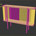 Pastel Pink Wooden Furniture With Vertical Slat Design Open Structure And Four Slender Legs