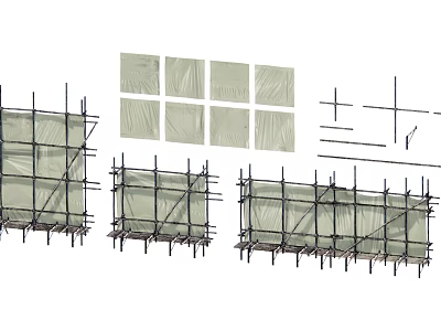 Construction Scaffolding Setup With Panel Materials And Building Plans 3d model