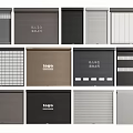 Different Roller Shutter Designs With Black Gray Brown Colors And Brand Logos 3d model