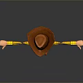 3D Toy Cowboy Character With Brown Hat Yellow Plaid Shirt Blue Jeans And Arms Outstretched