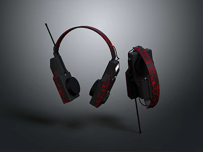 Wired Over Ear Headphones With Black Red Design And Built In Microphone 3d model