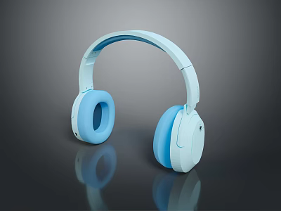 Light Blue White Computer Headphones With Comfortable Ear Cushions And Adjustable Headband 3d model