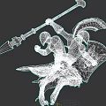 Dynamic Game Movie Warrior Character Holding Spear Shield and Sword in Battle Pose