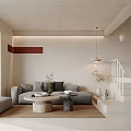 Minimalist Dining and Living Room With Wooden Cabinets Rattan Chairs White Pendant Light and Plant