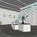 Modern Decorative Items Store With Display Counters Glass Staircase And Art Exhibits