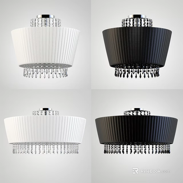 Elegant Modern Ceiling Lights With White Black Colors And Crystal Pendants 3d model